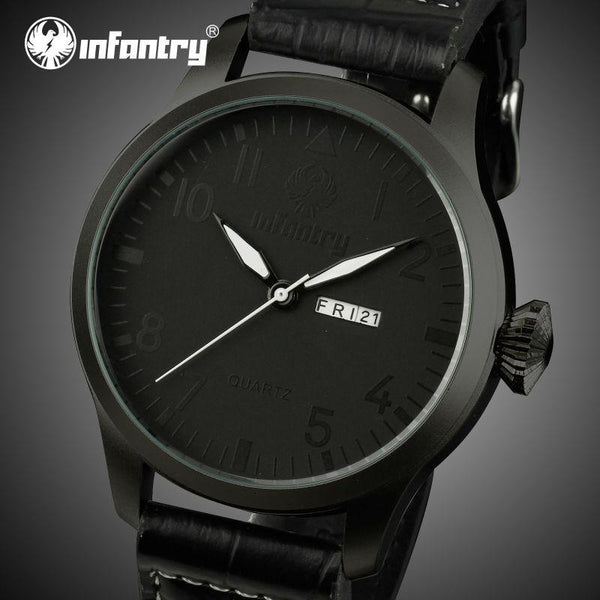 INFANTRY Men's Quartz Black Leather Watch
