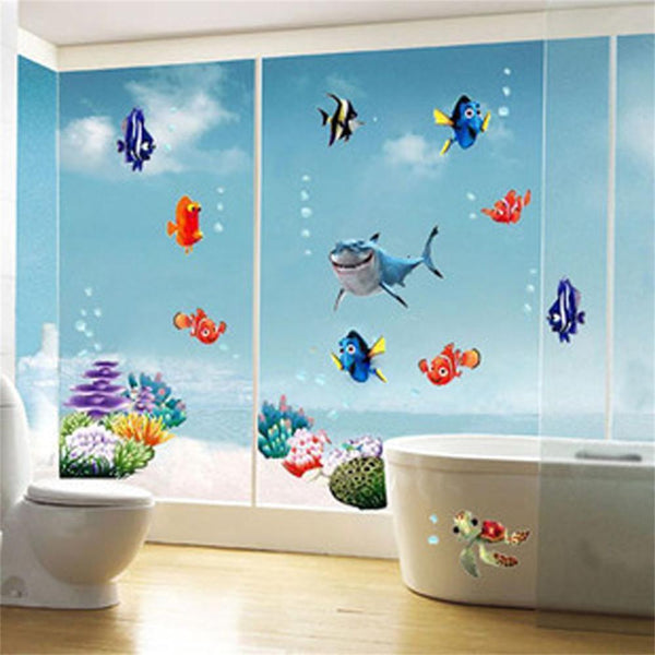 Wonderful Sea world colorful fish animals vinyl wall art window bathroom decor decoration wall stickers for nursery kids rooms