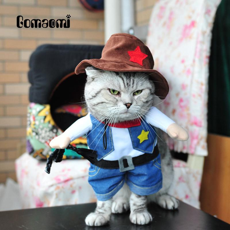 Gomaomi Pet Dog Cat Costume Cowboy Jeans Hoodie Shirts Halloween Costume Jumpsuit Puppy Clothes Funny Coat