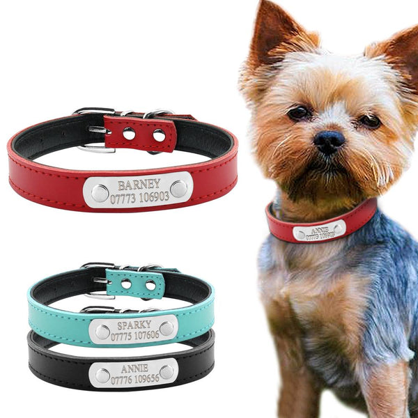 Leather Personalized Dog Collars Custom Cat Pet Name ID Collar Free Engraving For Small Medium Dogs