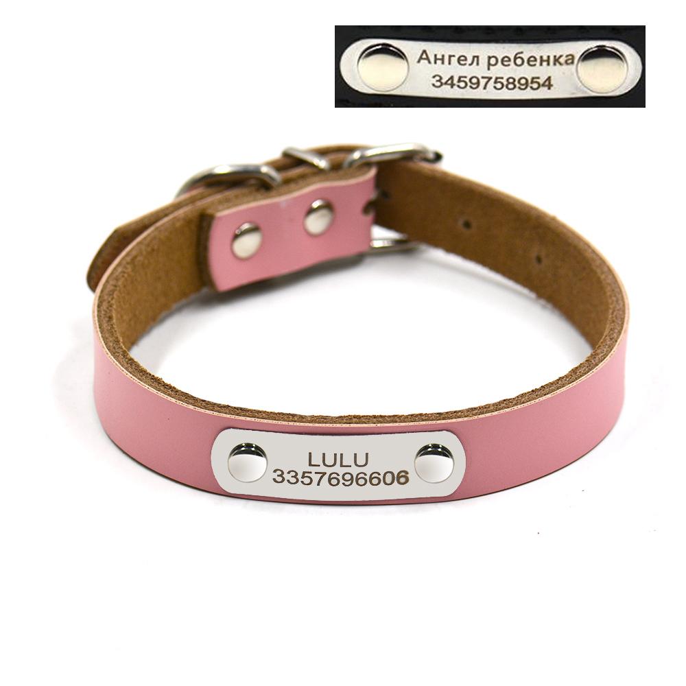 Free engraving name number Genuine leather small and large pet dog collars DIY puppy collars four color supply