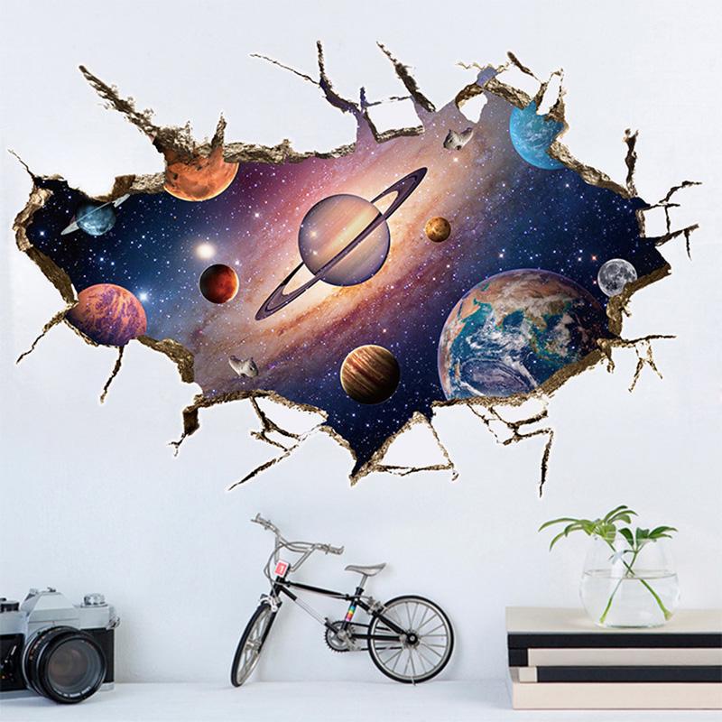 Removable 3D Planet Wall Sticker Waterproof Vinyl Art Mural Decal Universe Star Wall Paper For Kids Room Home Ceiling Decor