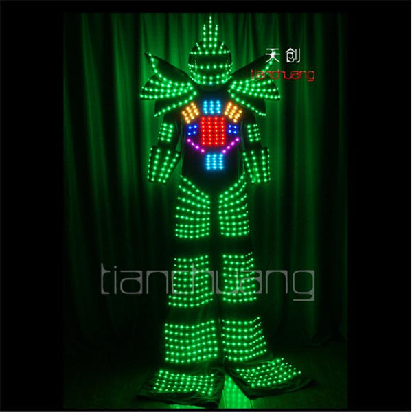 TC-130 RGB robot stilts dance LED costumes Full color colorful light clothes mens wears ballroom led programming mens  dj helmet