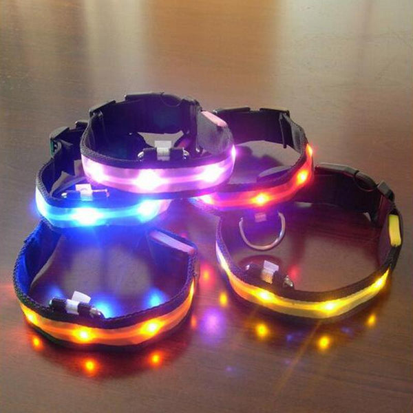 Nylon LED Pet Dog Collar Night Safety Anti-lost Flashing Glow Collars Dog Supplies 7 colors S M L XL Size for pet dogs