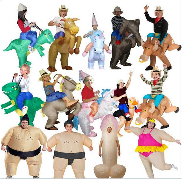 Kids Adult Fan Inflatable T Rex Horse Gorilla Sumo Cow Unicorn Halloween Costume Women Men Cosplay Inflatable Dinosaur Costume