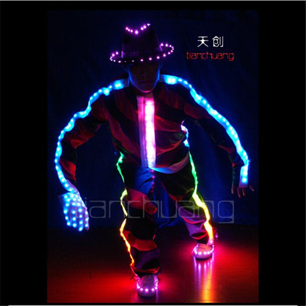 TC-17 Full color LED colorful light costumes party wear ballroom dance Michael Jackson Program design gloves Hats shoes clothes