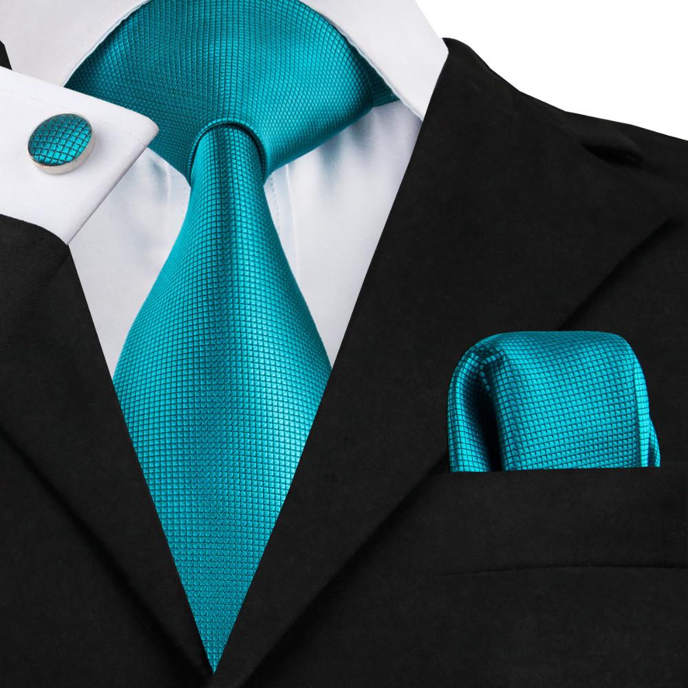 Blue Silk Mens Tie, Hankerchief and Cuff-links Set - LADSPAD.UK