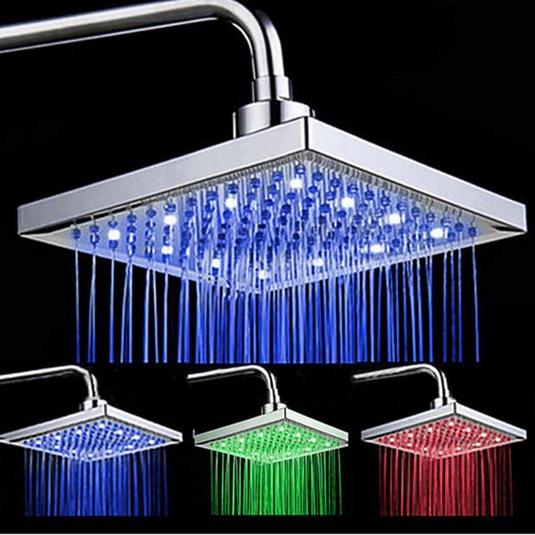 Uythner Newly Arrival LED Color Changing Rainfall 8 inch Shower Head Rectangular Waterfall Shower Head Chrome Finish