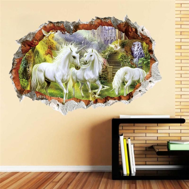 White Unicorn Horse Grass Wall Sticker