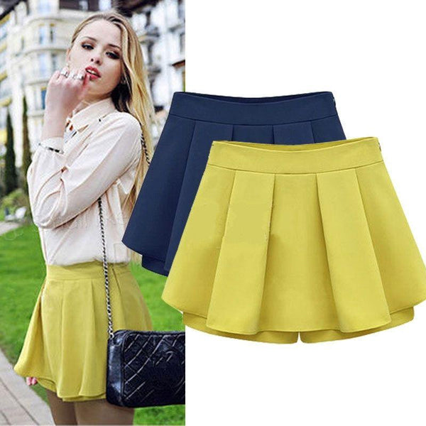 Solid Skater Flared Pleated Skirts