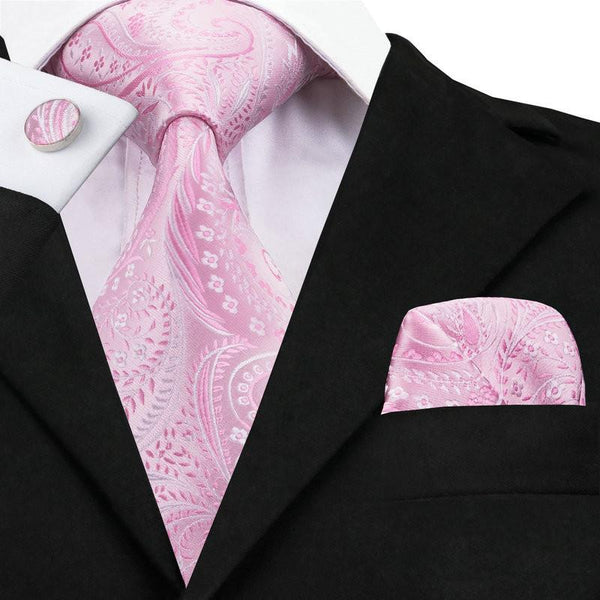 Pink Mens Wedding Tie, Hankerchief and Cuff Links