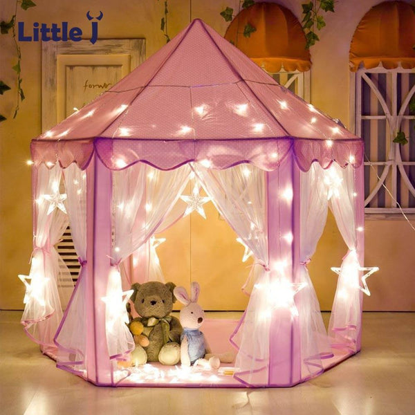 Little J Girl Princess Pink Castle Tents Portable Children Outdoor Garden Folding Play Tent Lodge Kids Balls Pool Playhouse