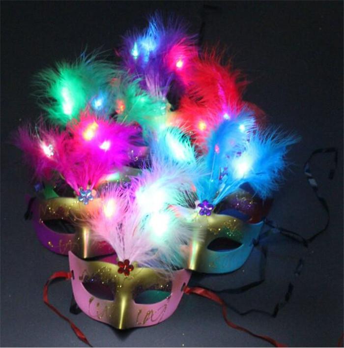 Hot Sale 10pc Led Glowing Party Mask Light Up Flashing Feather Mask Masquerade Fancy Dress Party Birthday Halloween