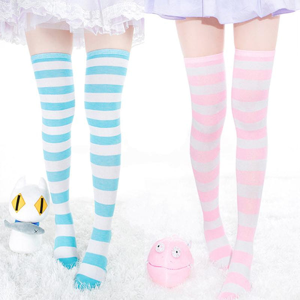 Womens / Girls Over Knee Long Stripe Printed Thigh High Striped Patterned Socks