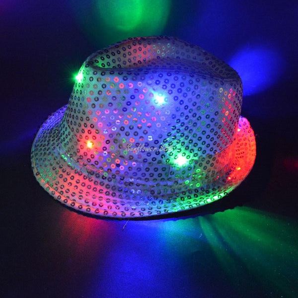 LED Flashing Sequins Jazz Hats Fedora Hat Cap Wedding Party Show Dance Bling for Children Boy Girl  Halloween Christmas