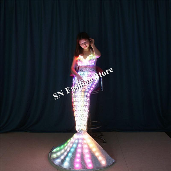 TC-189 Programmable full color led costumes ballroom dance clothes luminous light Mermaid dresses party dinger wears skirt bar