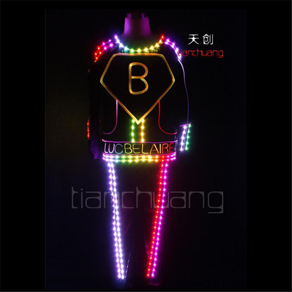 TC-125 Full color LED colorful lighted robot mens costumes led party dj wears ballroom disco dance suit Programmable LED clothes