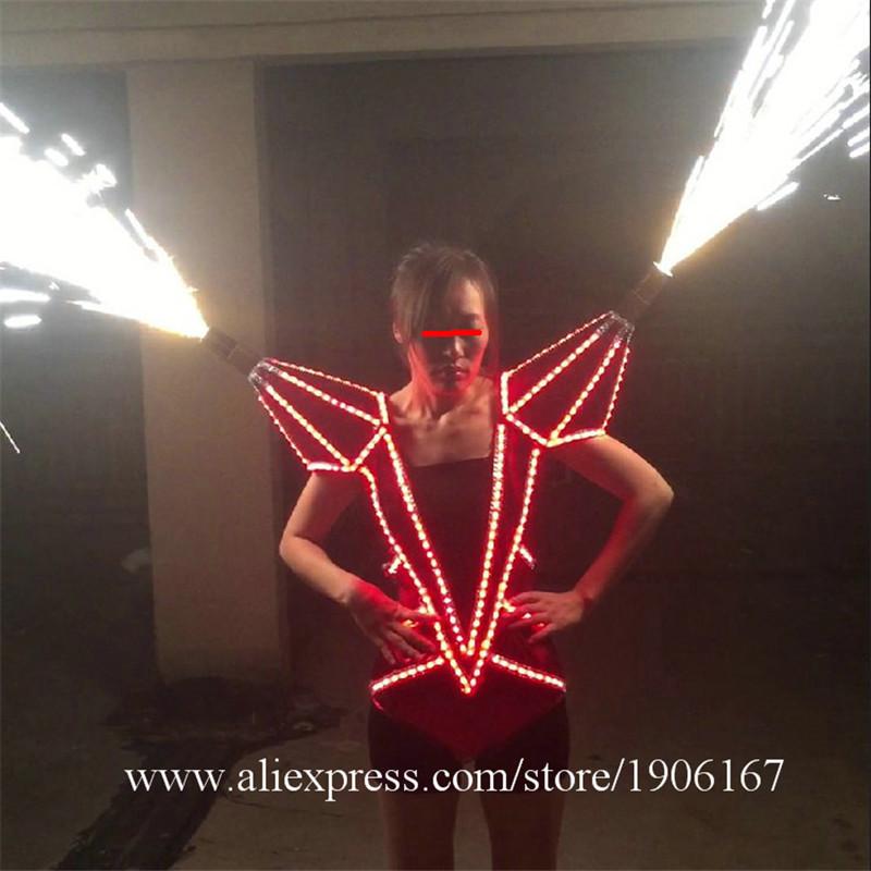 Led Luminous Illuminate Glowing Novelty Sexy Women Clothing Dress Can Spray fireworks Led Costume Suit For Stage Show