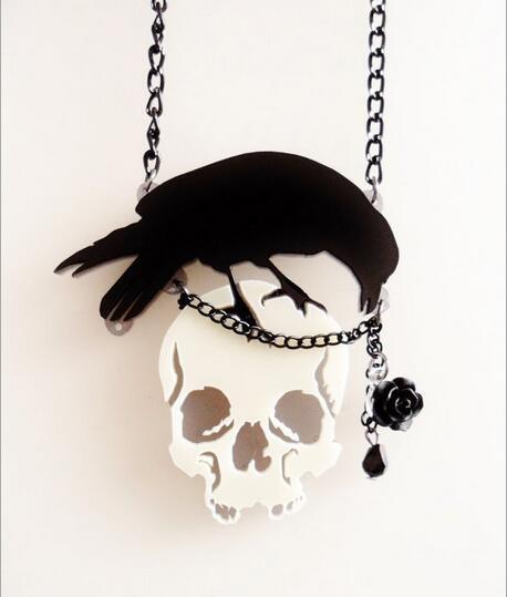 Acrylic punk rock raven flower skull pendant necklace personality crow skeleton necklace for women girl fashion jewelry - LADSPAD.UK