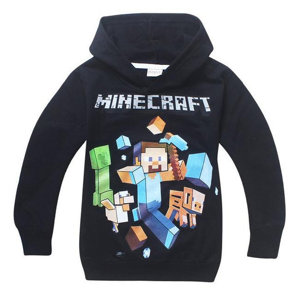 Kids Black Pullover Cotton Sweatshirt Minecraft  Pattern Children Clothes Hoodie Gift For Boys