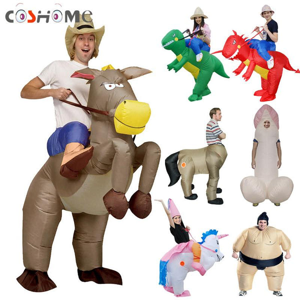 Coshome Adult Kids Sumo Unicorn Dinosaur Inflatable Costumes Mascots Cowboy AirSuits Fancy Halloween Party Clothing - LADSPAD.UK