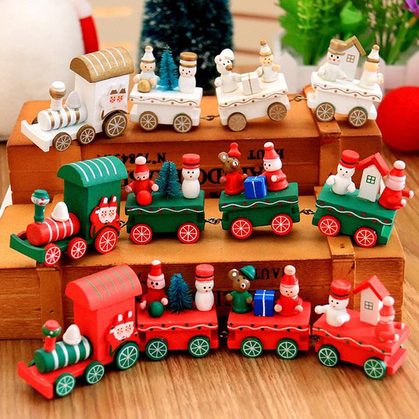 new Christmas train painted wood with Santa/bear Xmas kid toys gift ornament navidad Christmas Decoration for home new year gift