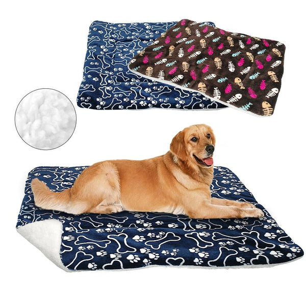 Winter Dog Bed Mat Pet Cushion Blanket Warm Paw Print Puppy Cat Fleece Beds For Small Large Dogs Cats Pad Chihuahua Cama Perro