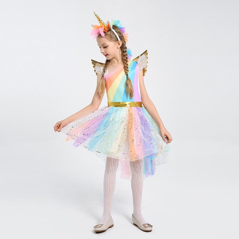 Kids Magical Rainbow Horse Fantasy Child Girls Unicorn Halloween Or Birthday Party Fancy Costume