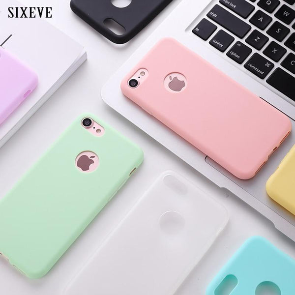 Original Soft Silicone Case for iPhone 6 S 6S 7 8 Plus 5 5S X 10 XR XS Max 6Plus 6SPlus 7Plus Cute Candy Anti-knock rubber Cover