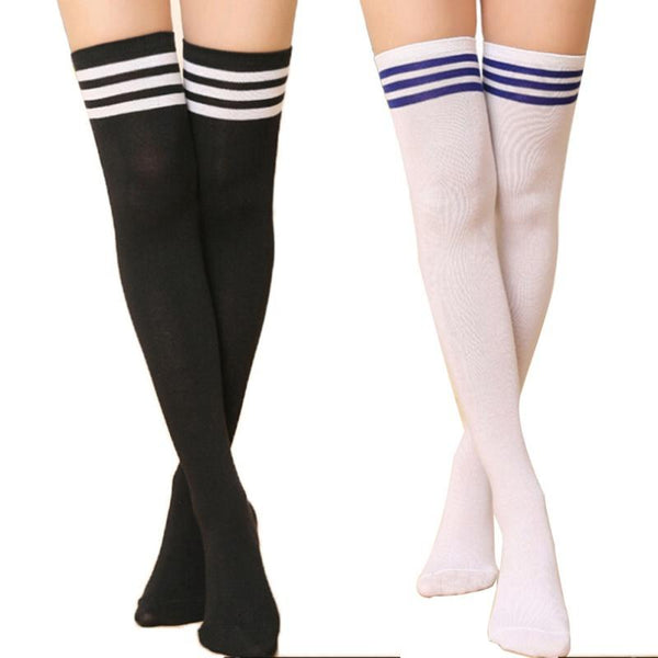 Hot Thigh High Sexy Cotton Socks Women's Striped Over Knee Girl Lady Sock