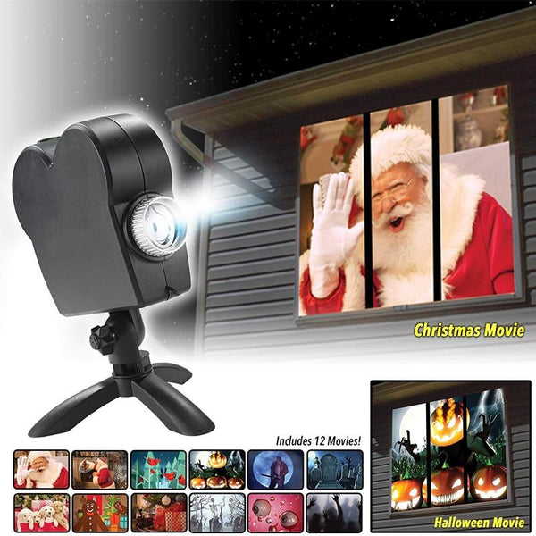 Window Display Laser Lamp  EU plug Christmas Spotlights Projector Wonderland 12 Movies Projector Light