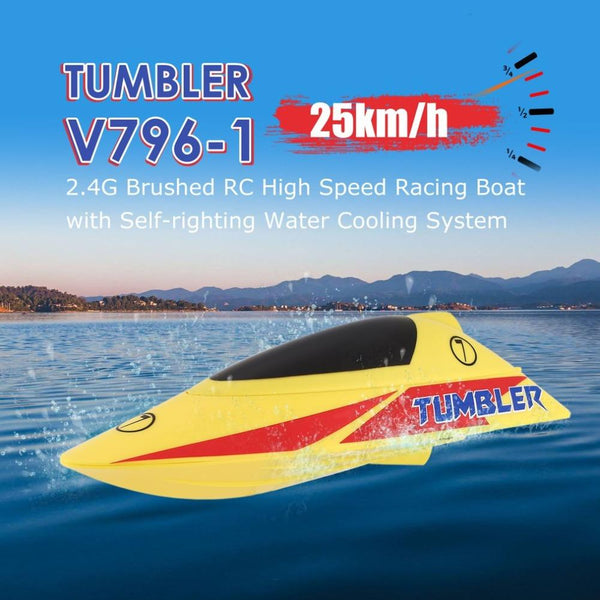 TUMBLER V796-1 25km/h 2.4G Brushed High Speed RC Racing Boat Speedboat Ship with Water Cooling System Self-righting Kids Gift