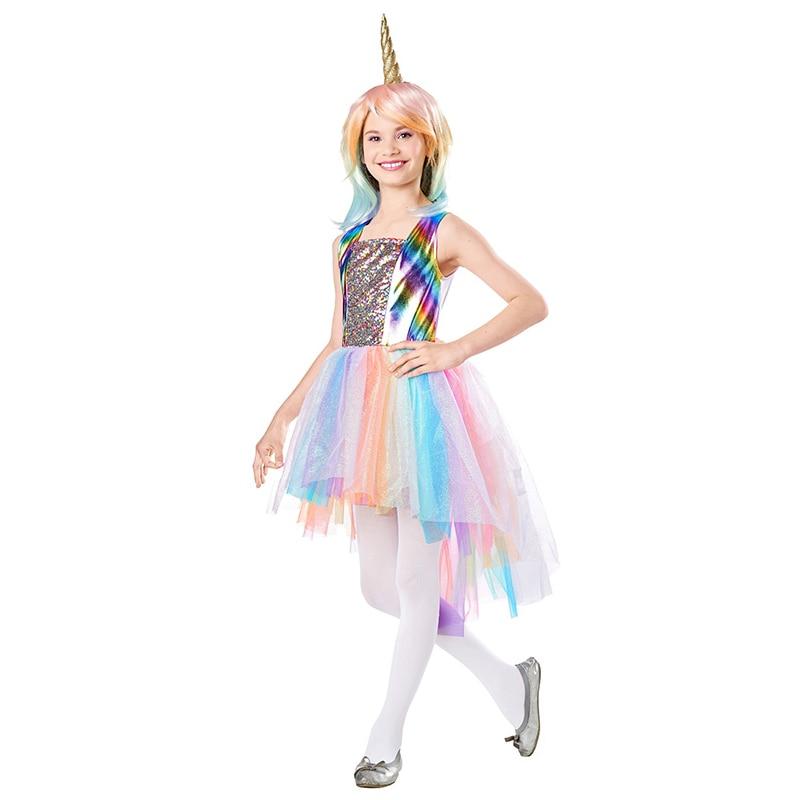 Kids Halloween Princess Girls Unicorn Fancy Dress Costume With Wig (3-12 Years)