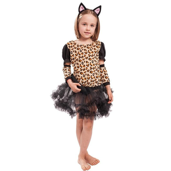 Girls Little Leopard Cat Catsuit Dress Halloween Child Costume