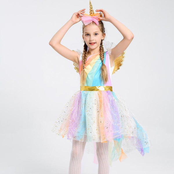 Kids Beautiful Unicorn Costume Dress Halloween Party Dress